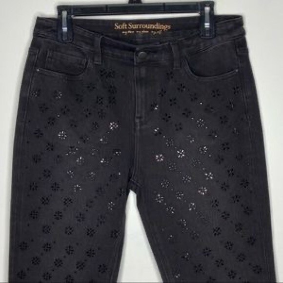 Soft Surroundings Rhinestone Front Jeans Womens 10P Black High Rise Skinny Pants - Picture 4 of 11